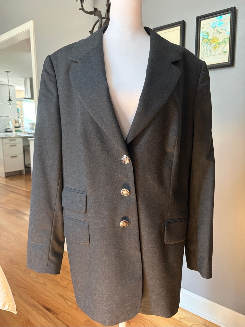 Classic Escada Women's Dark Gray Blazer Jacket - Timeless Tailored Coat Sz 14